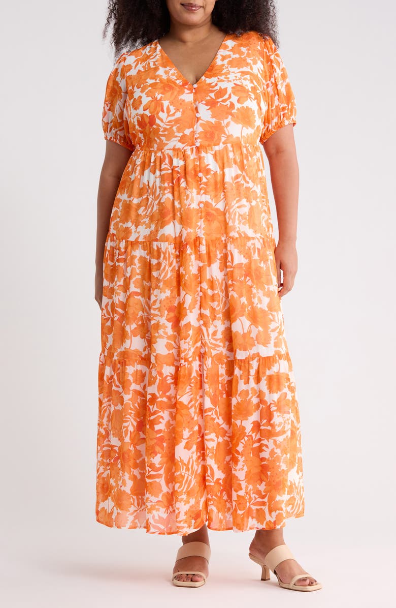SUGARLIPS Tangelo Floral Print Maxi Dress, Main, color, Orange-White