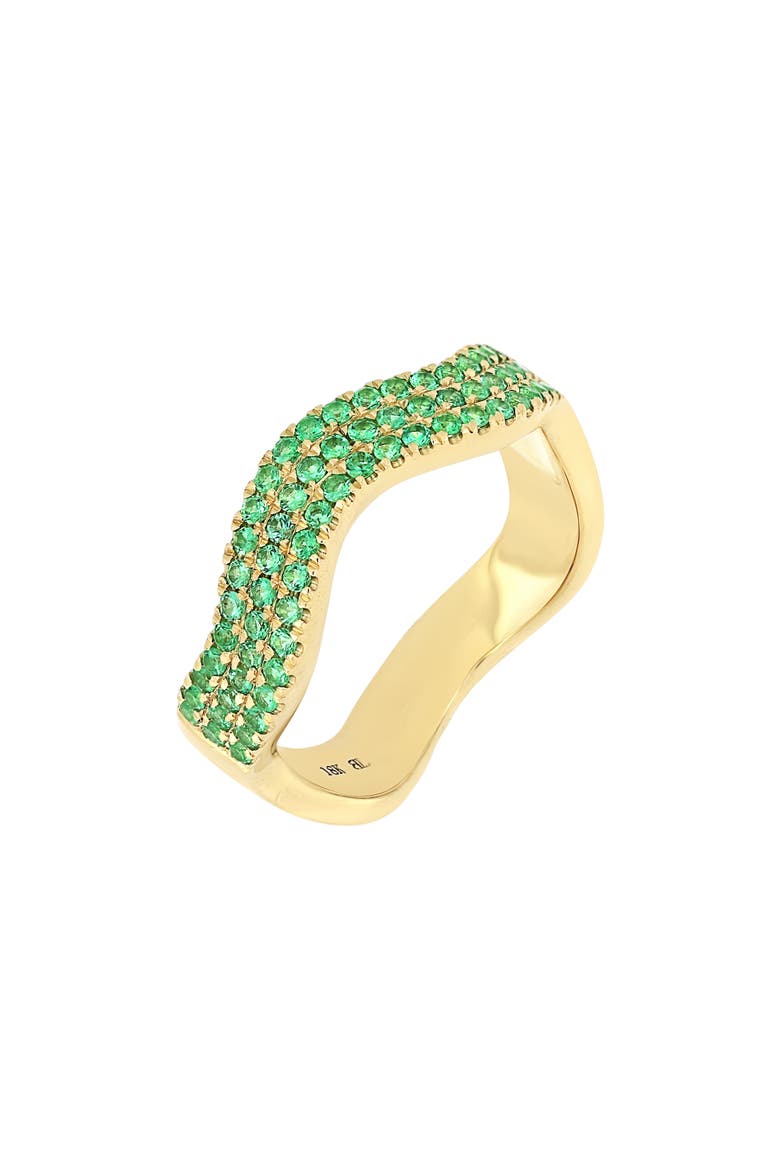 18K Gold Pavé Emerald Wavy Band Ring, Main, color, 18K YELLOW GOLD