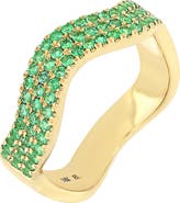Bony Levy 18K Gold Pavé Emerald Wavy Band Ring
