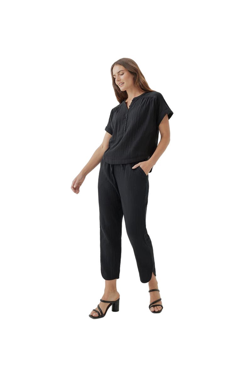 Pact Organic Coastal Double Gauze Tapered Pull-On Pant, Alternate, color, Black
