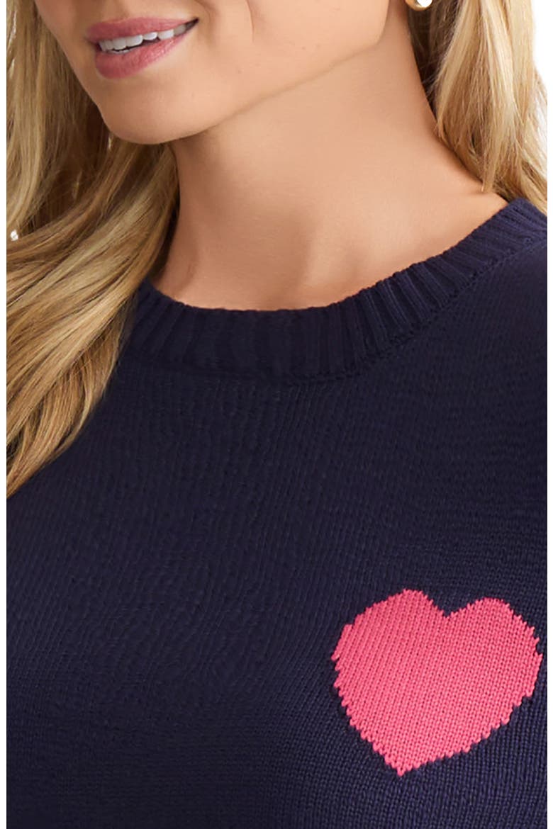 Heart Cotton Blend Intarsia Swetaer, Alternate, color, PACIFIC NAVY / FRESH GUAVA