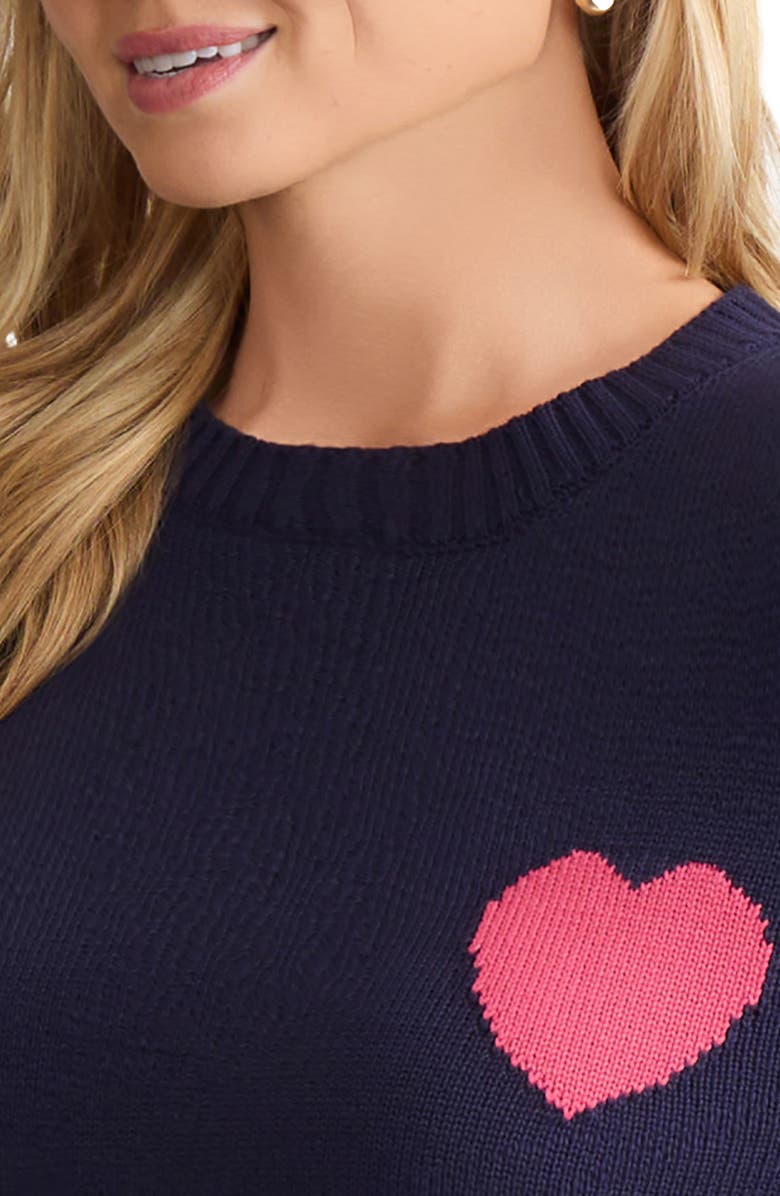 Jones New York Heart Cotton Blend Intarsia Swetaer, Alternate, color, Pacific Navy / Fresh Guava