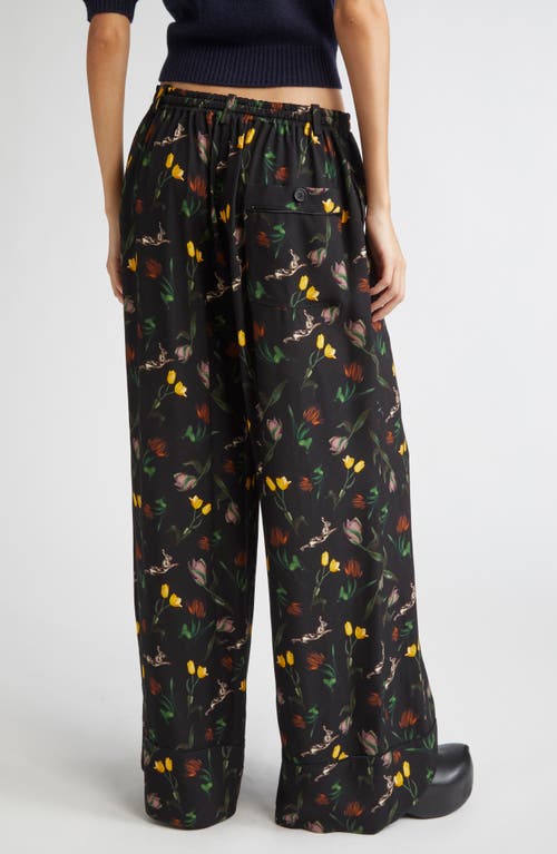 Marni Floral-print Wide-leg Trousers In Black