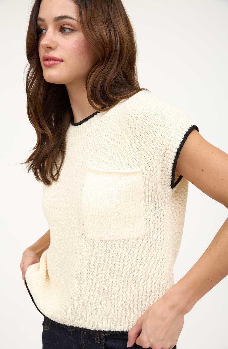 Blu Pepper Contrast Edge Cap Sleeve Sweater, Alternate, color, Oatmeal