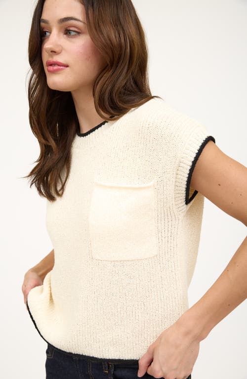 Blu Pepper Contrast Edge Cap Sleeve Sweater In Neutral