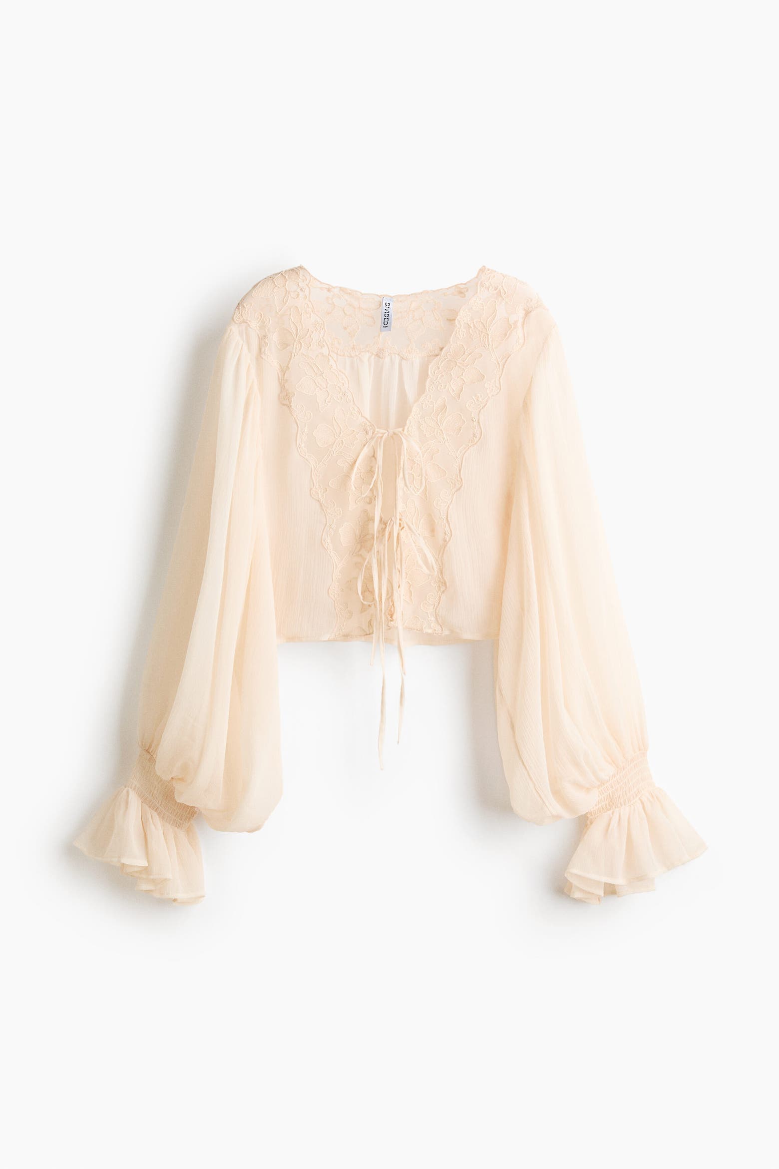 Lace Balloo Color H&M Lace-Trimmed Balloon-Sleeved Blouse (Women) | Nordstrom