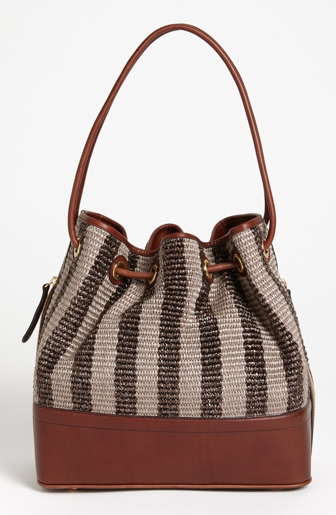 'Trina' Mixed Media Tote, Alternate, color, BROWN RAFFIA