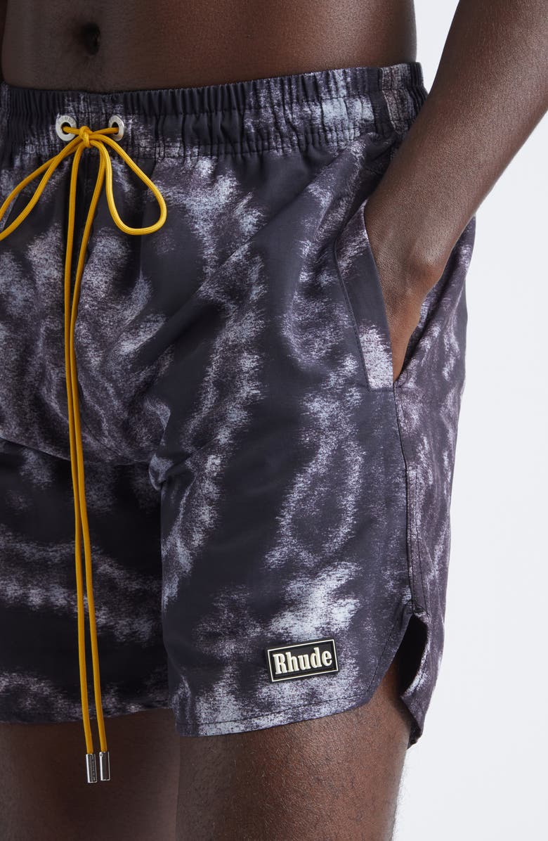 Rhude Motion Bandana Swim Trunks, Alternate, color, Black / White