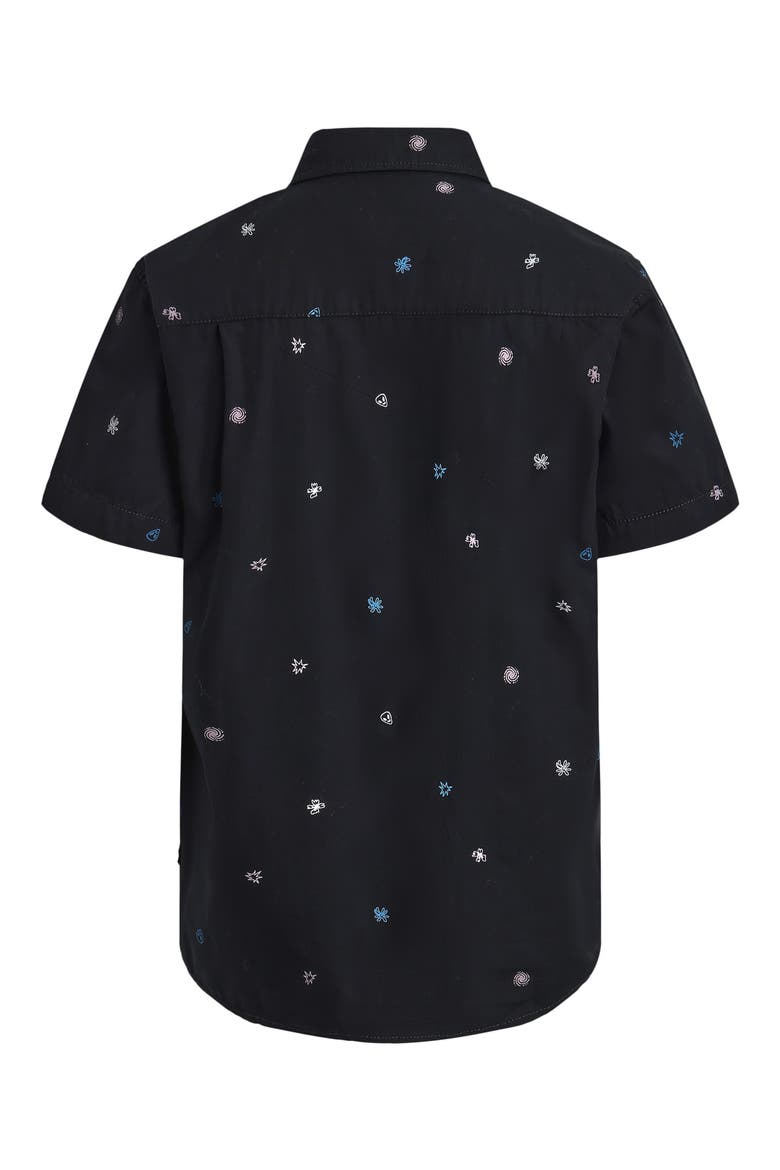 Kids' Apero Classics Print Short Sleeve Cotton Button-Up Shirt, Alternate, color, BLACK