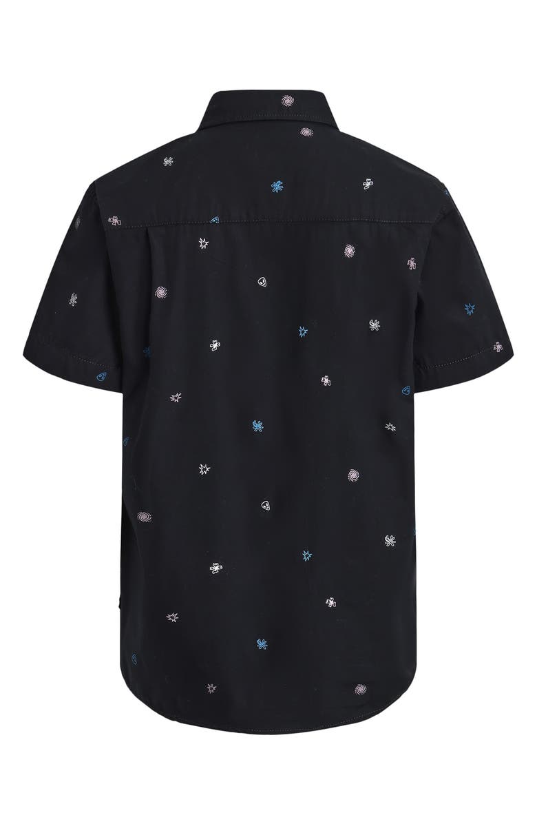 Quiksilver Kids' Apero Classics Print Short Sleeve Cotton Button-Up Shirt, Alternate, color, Black