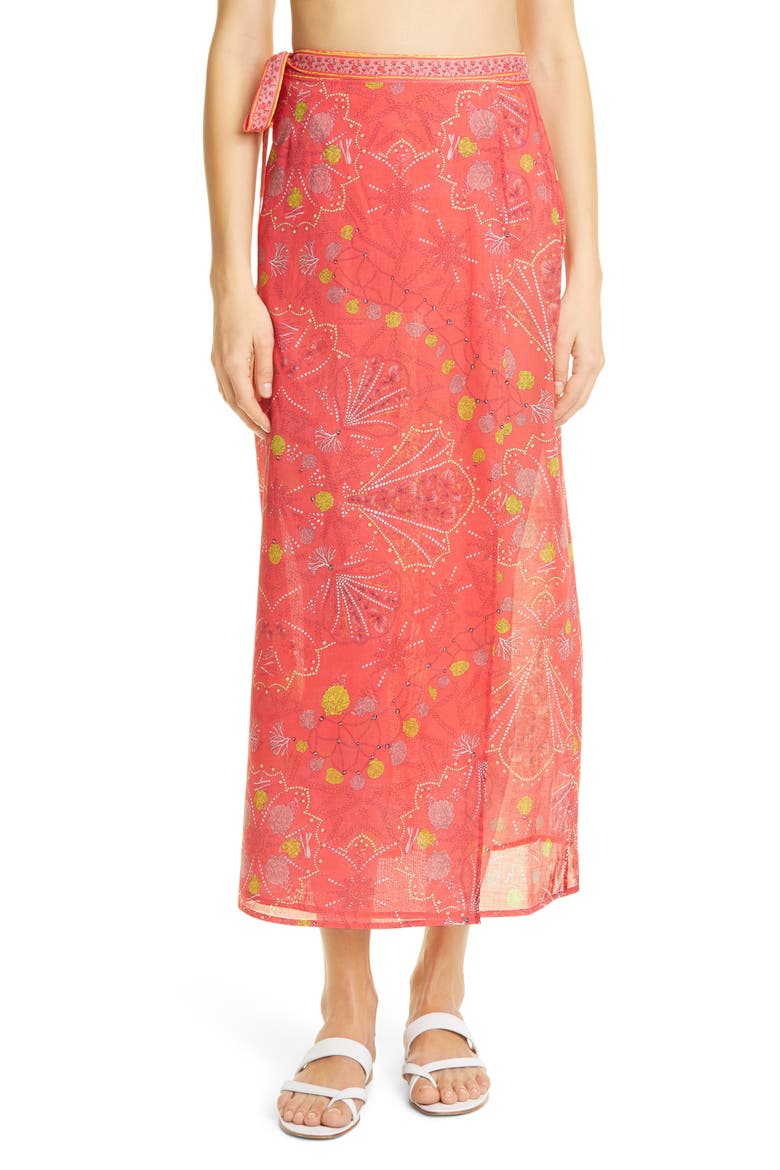 Conch Print Cotton Cover-Up Wrap Skirt, Main, color, 066 CORAL
