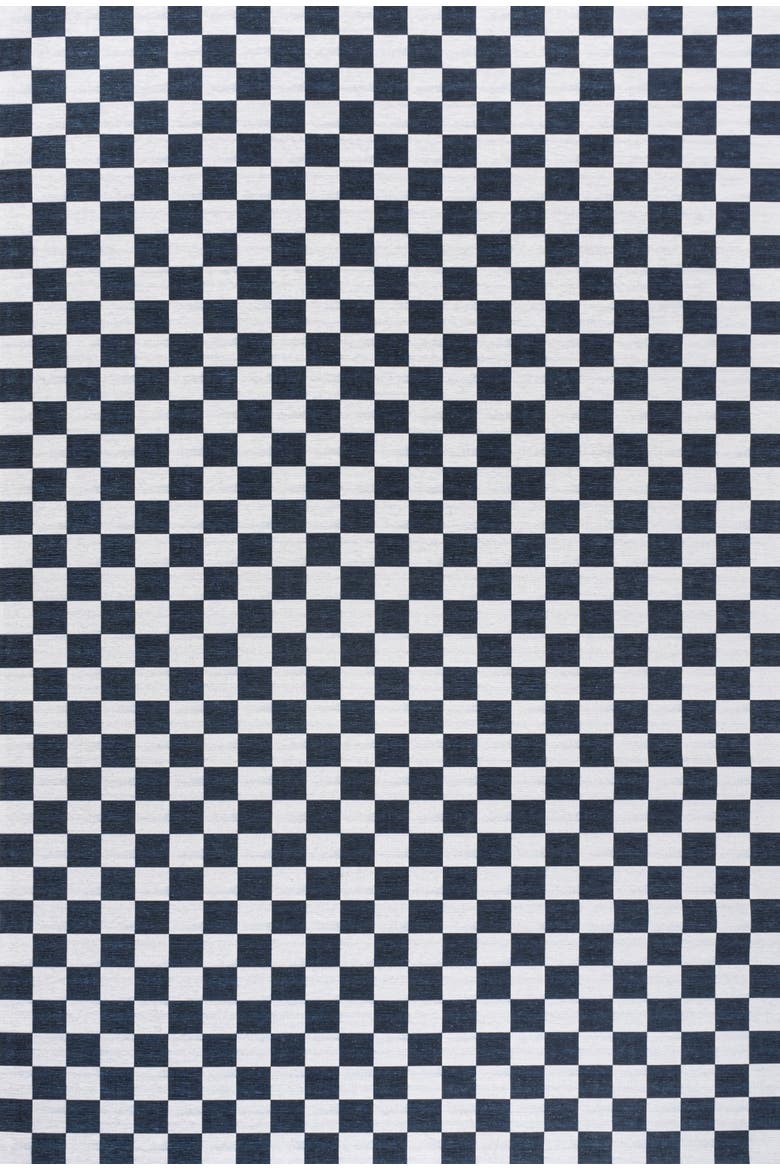 Ainsley Modern Cottage Checkerboard Washable Area Rug, Alternate, color, Dark Blue-White