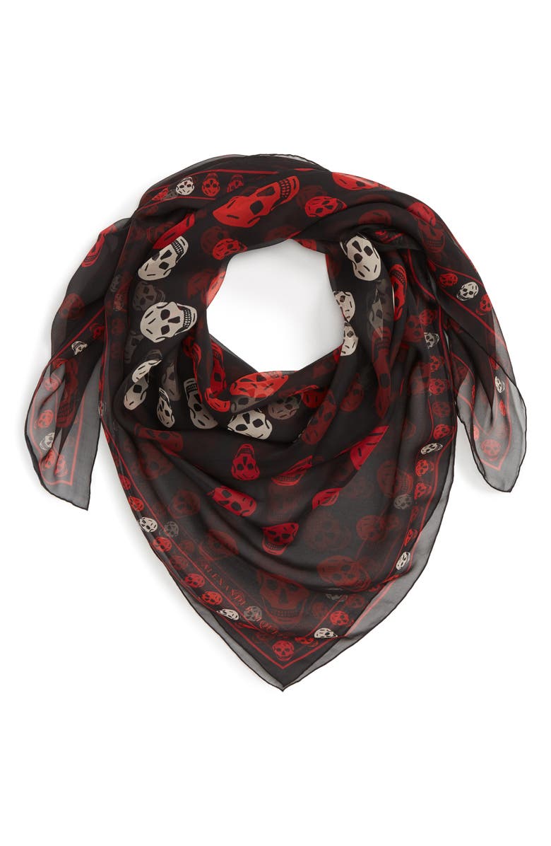 McQueen Alexander McQueen Skull Print Chiffon Scarf, Alternate, color, 