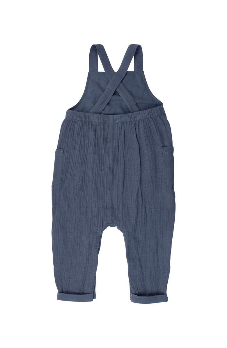 RuffleButts Baby Boys Cotton Gauze Overall Jumpsuit, Alternate, color, Steel Blue
