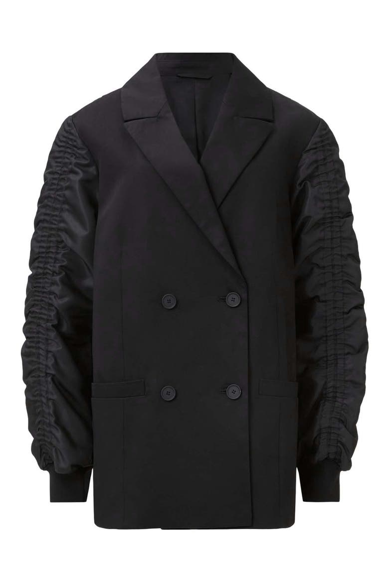 Lorna Ruched Sleeve Cotton Jacket, Alternate, color, BLACK
