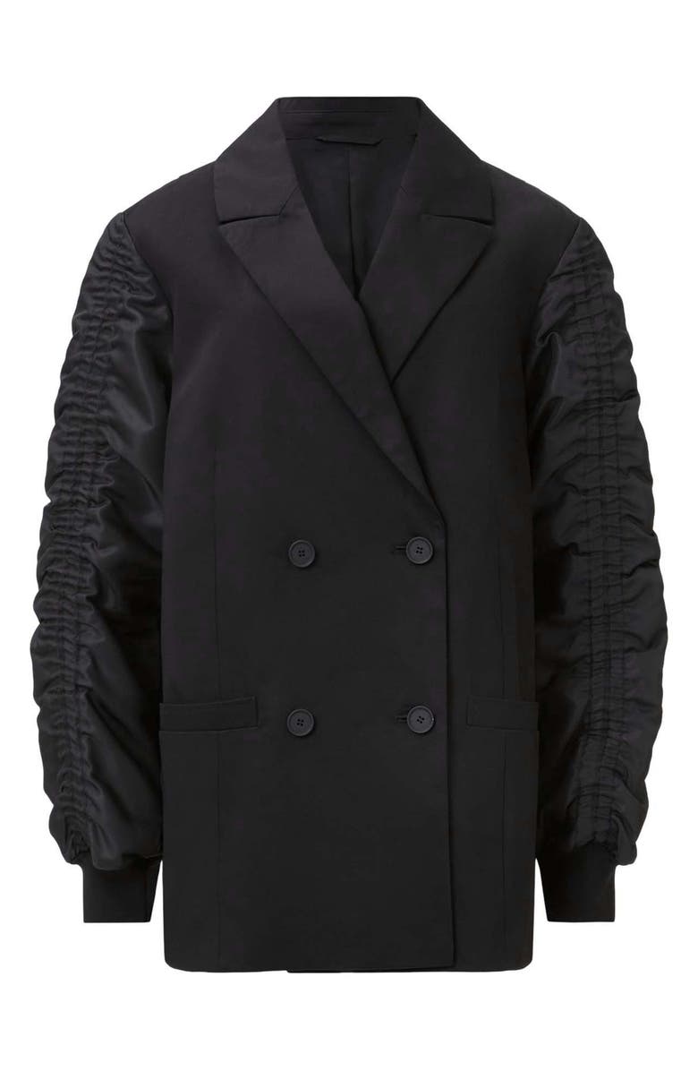 AllSaints Lorna Ruched Sleeve Cotton Jacket, Alternate, color, Black