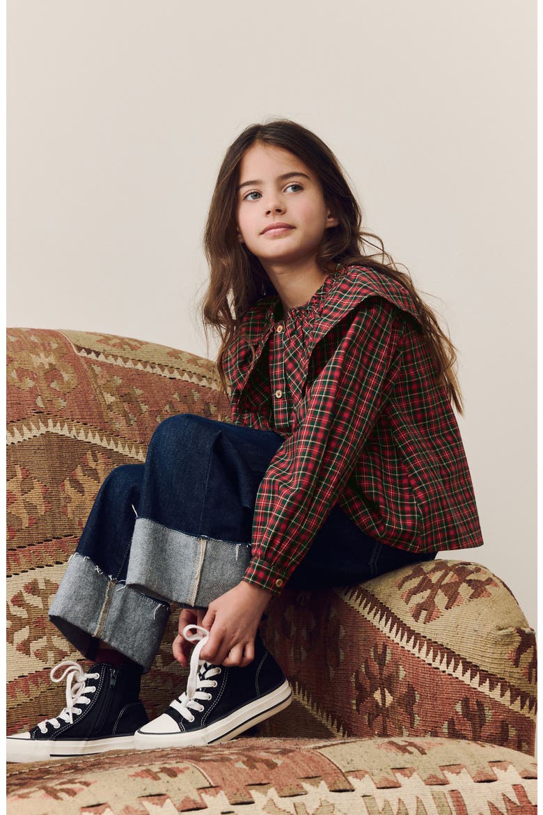 Kids' Plaid Platter Collar Cotton Button-Up Shirt, Alternate, color, RED