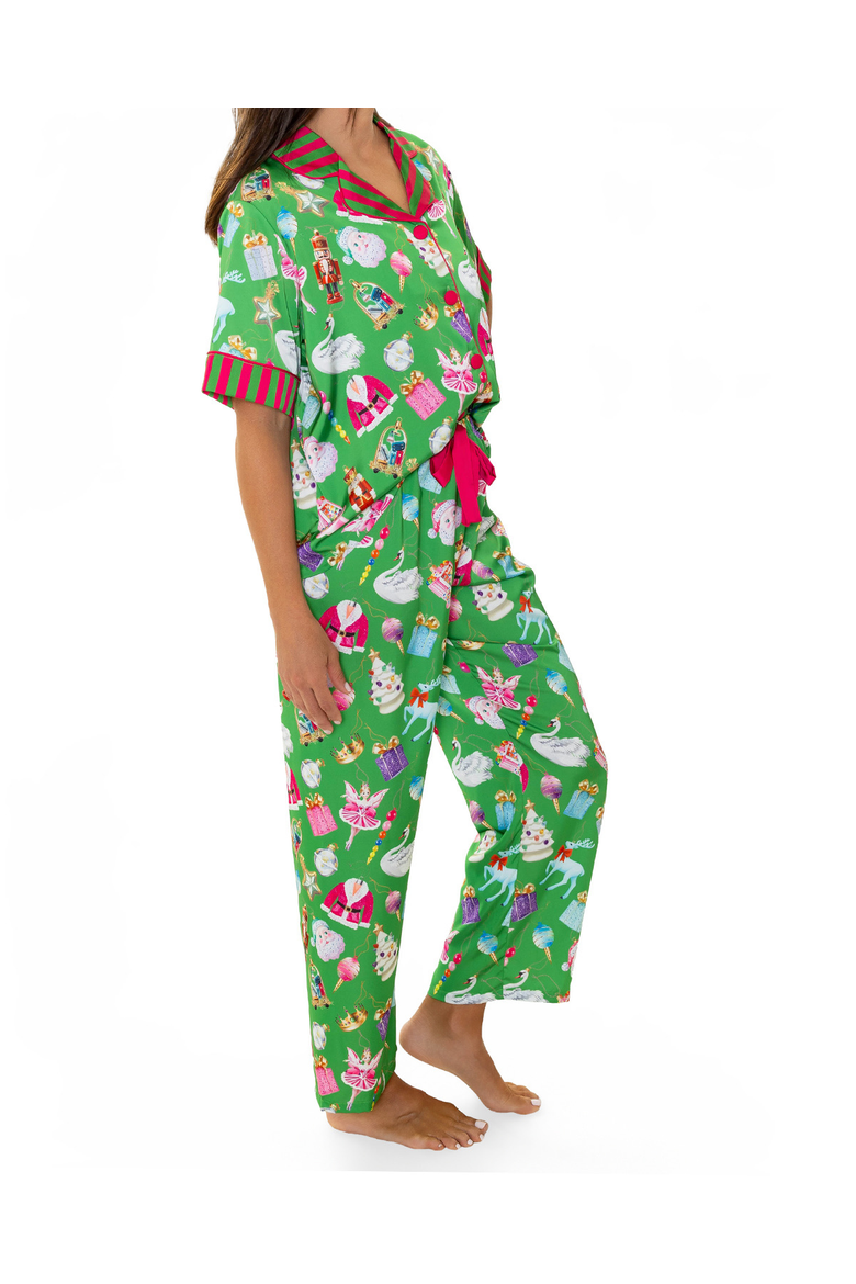 Holiday Bauble Silky Short Sleeve Pants Set, Alternate, color, Green