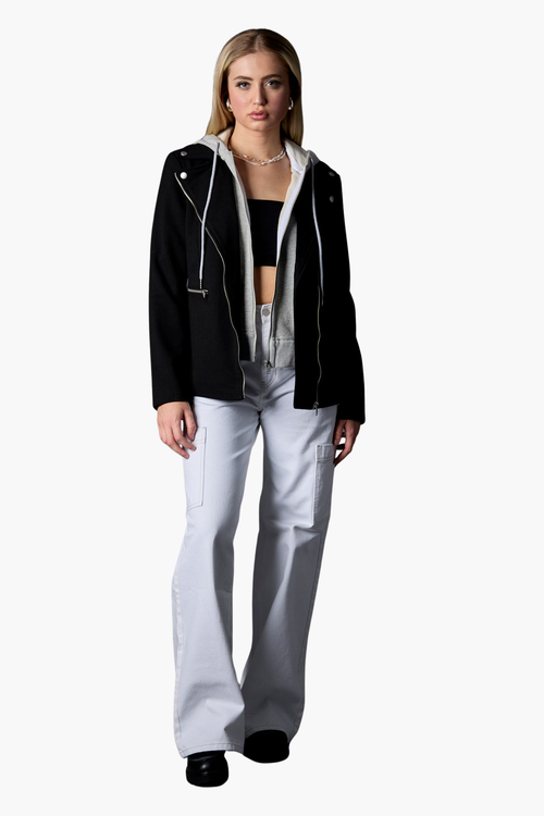 Blue Revival Helen Moto Blazer With Removable Grey Hoodie Insert In Black