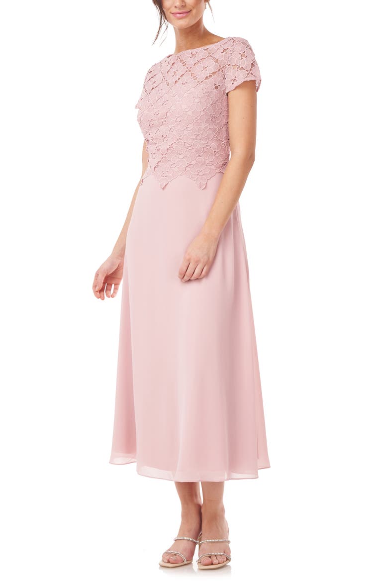 Laura Lace & Chiffon A-Line Midi Dress, Alternate, color, PALE MAUVE