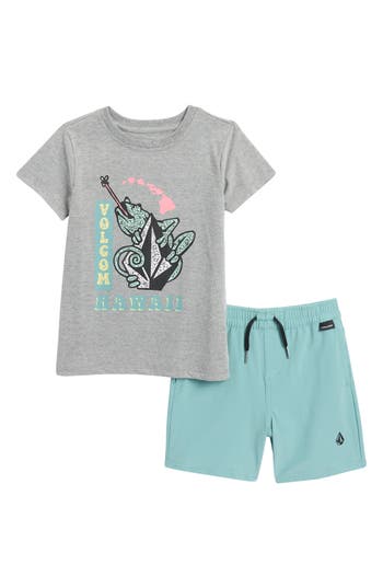 Volcom Kids' Logo Cotton Jersey T-shirt & Hybrid Shorts Set In Grey Heather