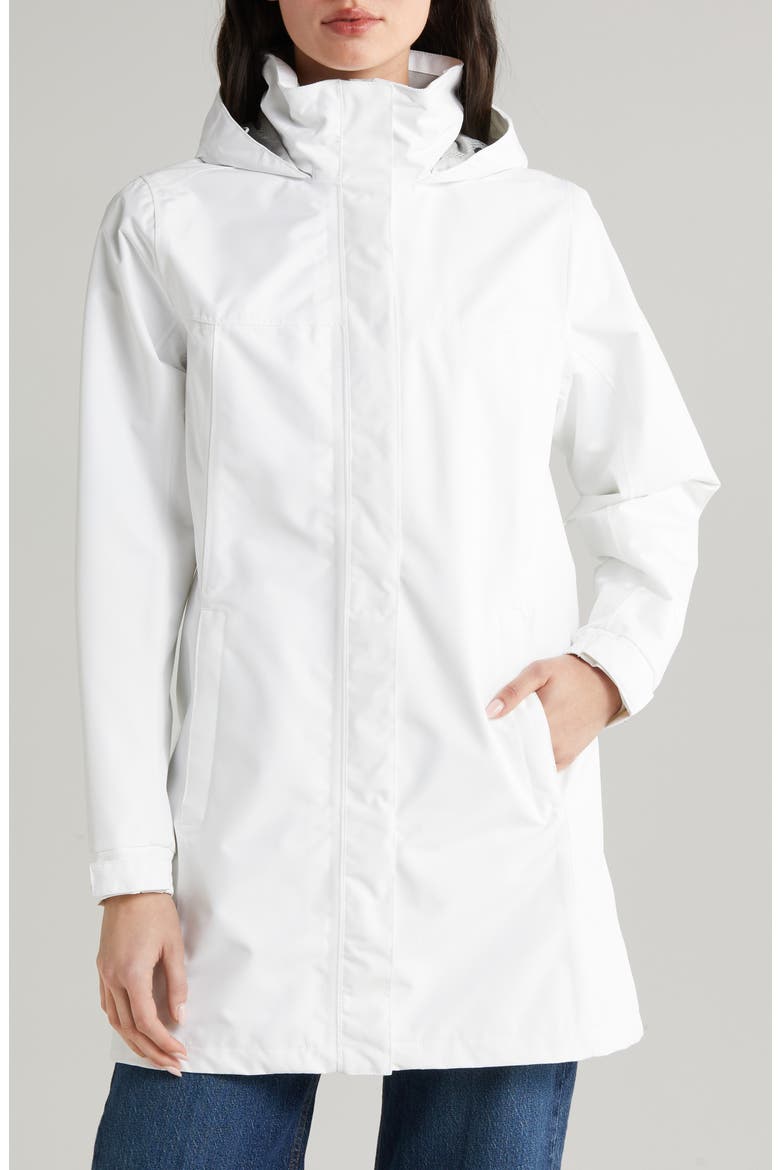 Aden Waterproof Hooded Longline Rain Jacket, Alternate, color, WHITE