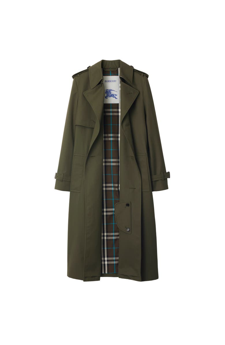 Burberry Long Cotton Blend Trench Coat, Alternate, color, 
