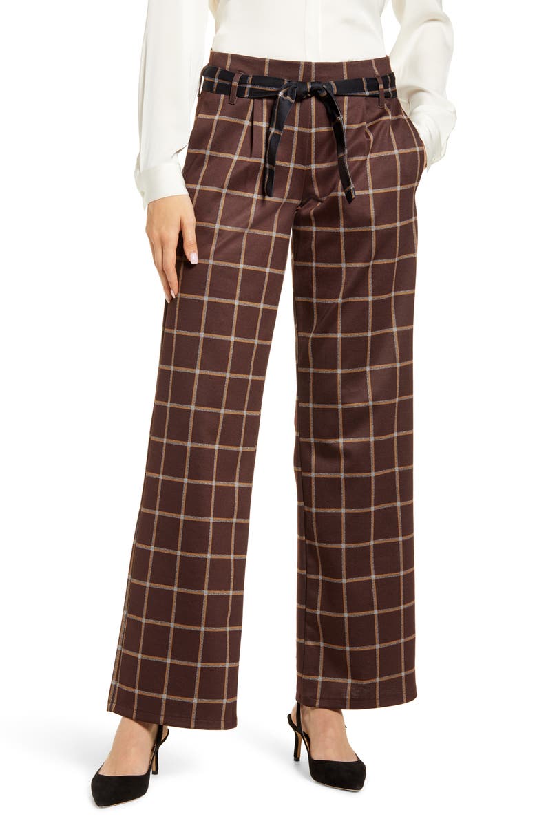Hue Plaid Belted Wide Leg Pants, Main, color,