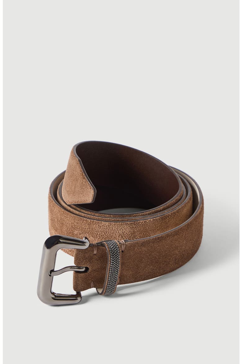 Suede belt with shiny loop, Alternate, color, Caramel