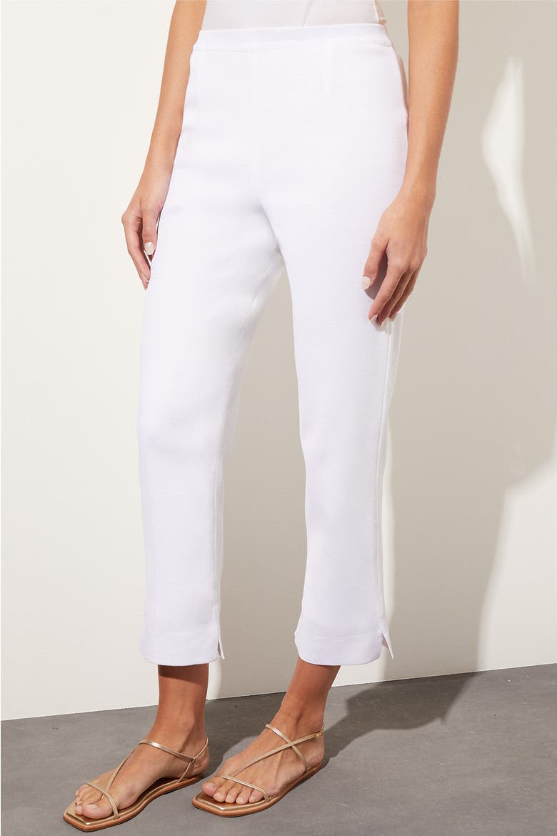 Knit Lined Straight Leg Ankle Pants, Alternate, color, White