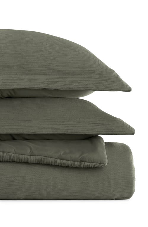 Homespun Double Gauze 3-piece Comforter Set In Green