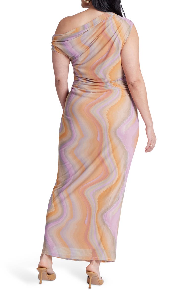 ELOQUII Print One-Shoulder Mesh Maxi Dress, Alternate, color,