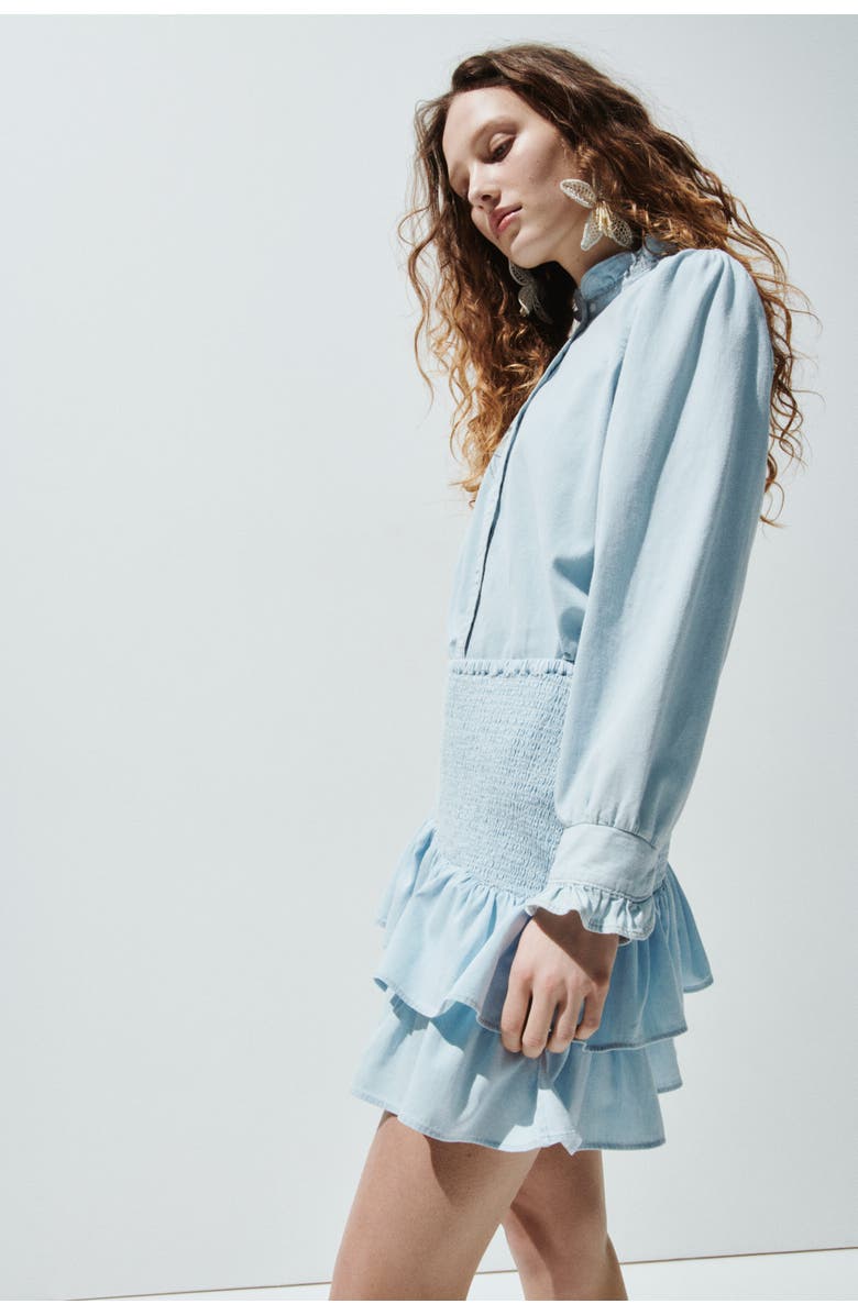 H&M Smocked Denim Skirt, Alternate, color, Light Blue