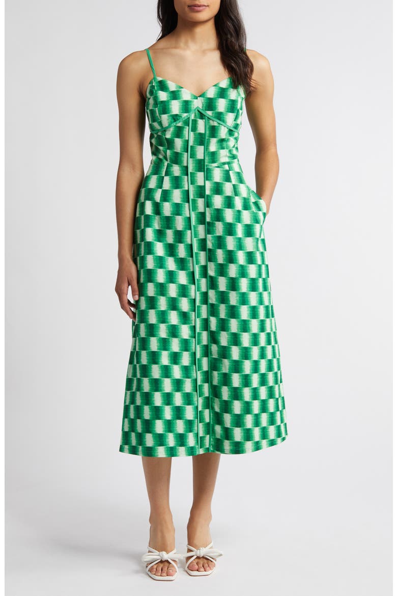 Cape Town Check Print Midi Dress, Main, color, GREEN CHECKER