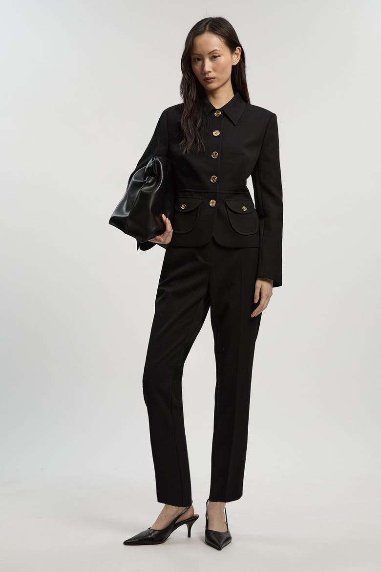 Petite Textured Straight Leg Trousers, Alternate, color, Black