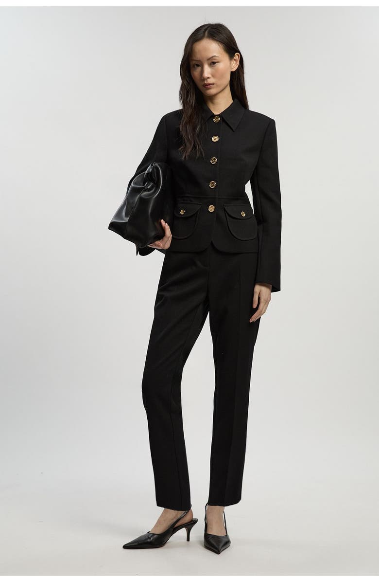 Karen Millen Petite Textured Straight Leg Trousers, Alternate, color, Black