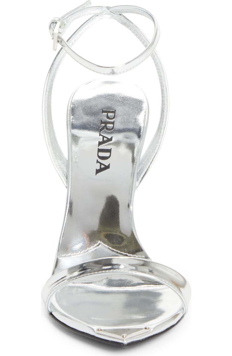 Prada Pointed Toe Logo Sandal, Alternate, color, Argento