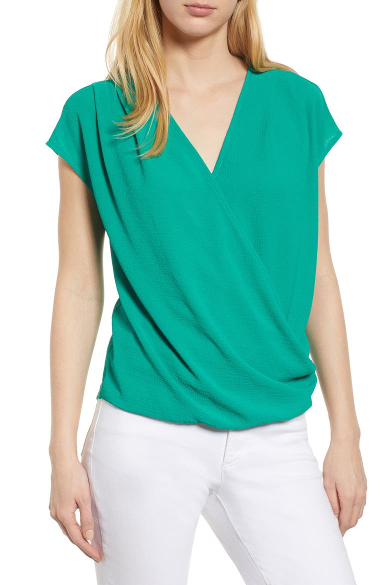 Gibson Draped Faux Wrap Top, Main, color, GREEN LAKE