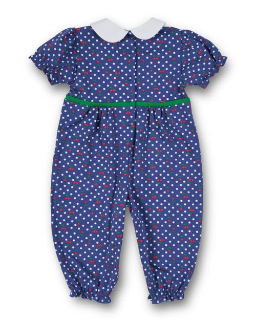 Florence Eiseman Girl's Polka Dot Cherry Printed Knit Longall In Blue