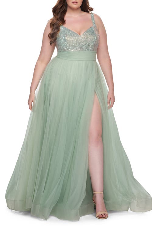 La Femme A-line Plus Size Prom Dress With Rhinestone Bodice