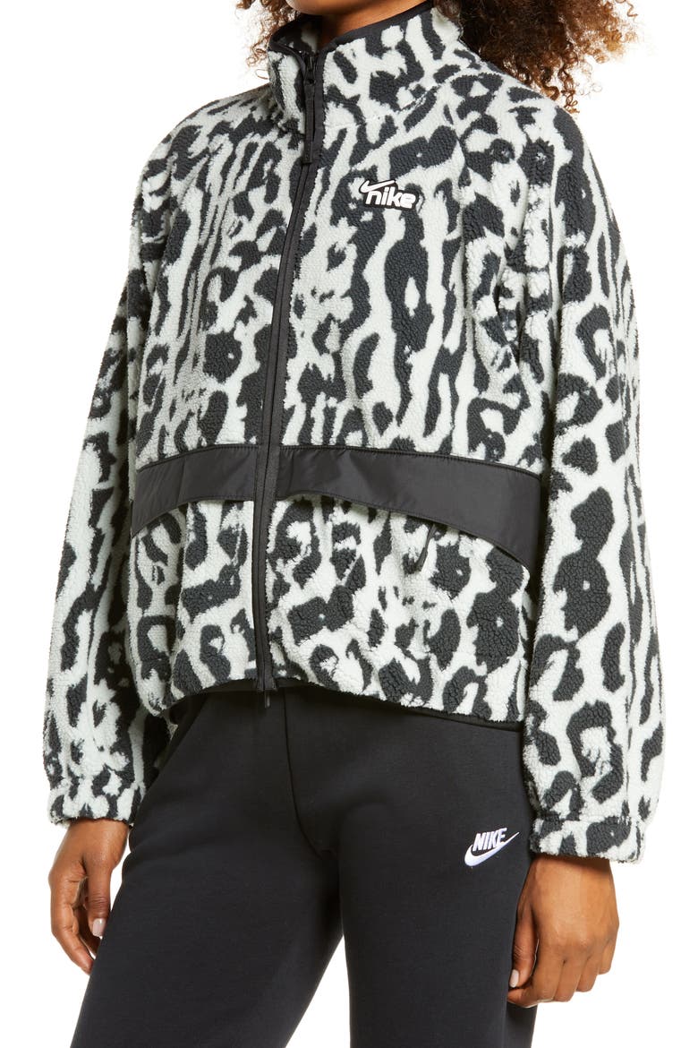 Sportswear Animal Print Fleece Jacket, Alternate, color, DK SMOKE GREY/ BLACK/ WHITE