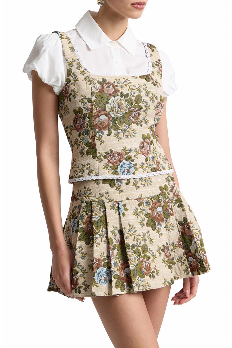 Floral Tapestry Lace Trim Shell, Alternate, color, TAUPE FLORAL