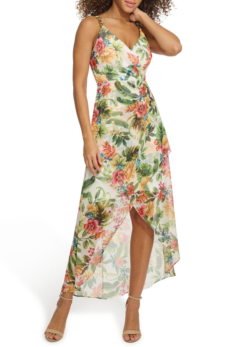 Siena Floral Souflee Crepe Faux Wrap Midi Dress, Main, color, White Multi