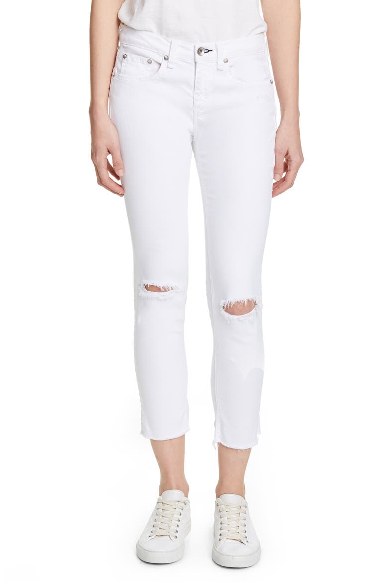 Dre Ripped Raw Hem Crop Skinny Jeans, Main, color, WHTWHLS2