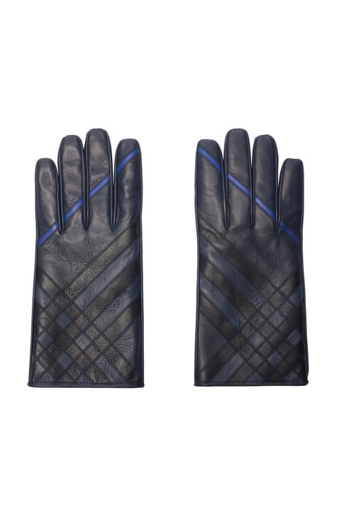 Check Intarsia Leather Gloves