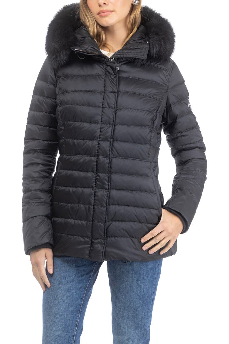 Apres-Ski Horizontal Short Jacket With Detachable Genuine Shearling Hood Trim, Main, color, BLACK/BLACK