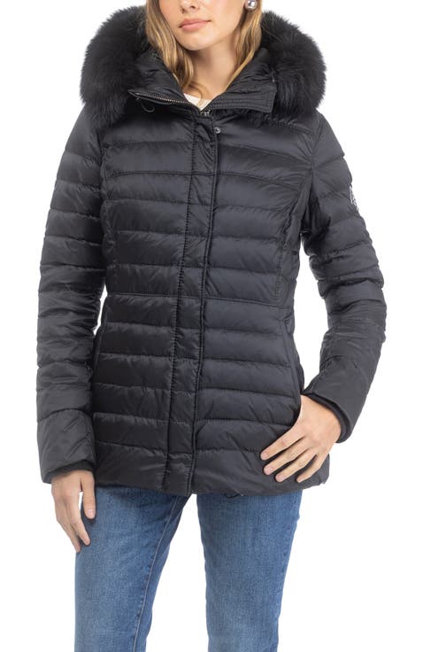 Apres-Ski Horizontal Short Jacket With Detachable Genuine Shearling Hood Trim