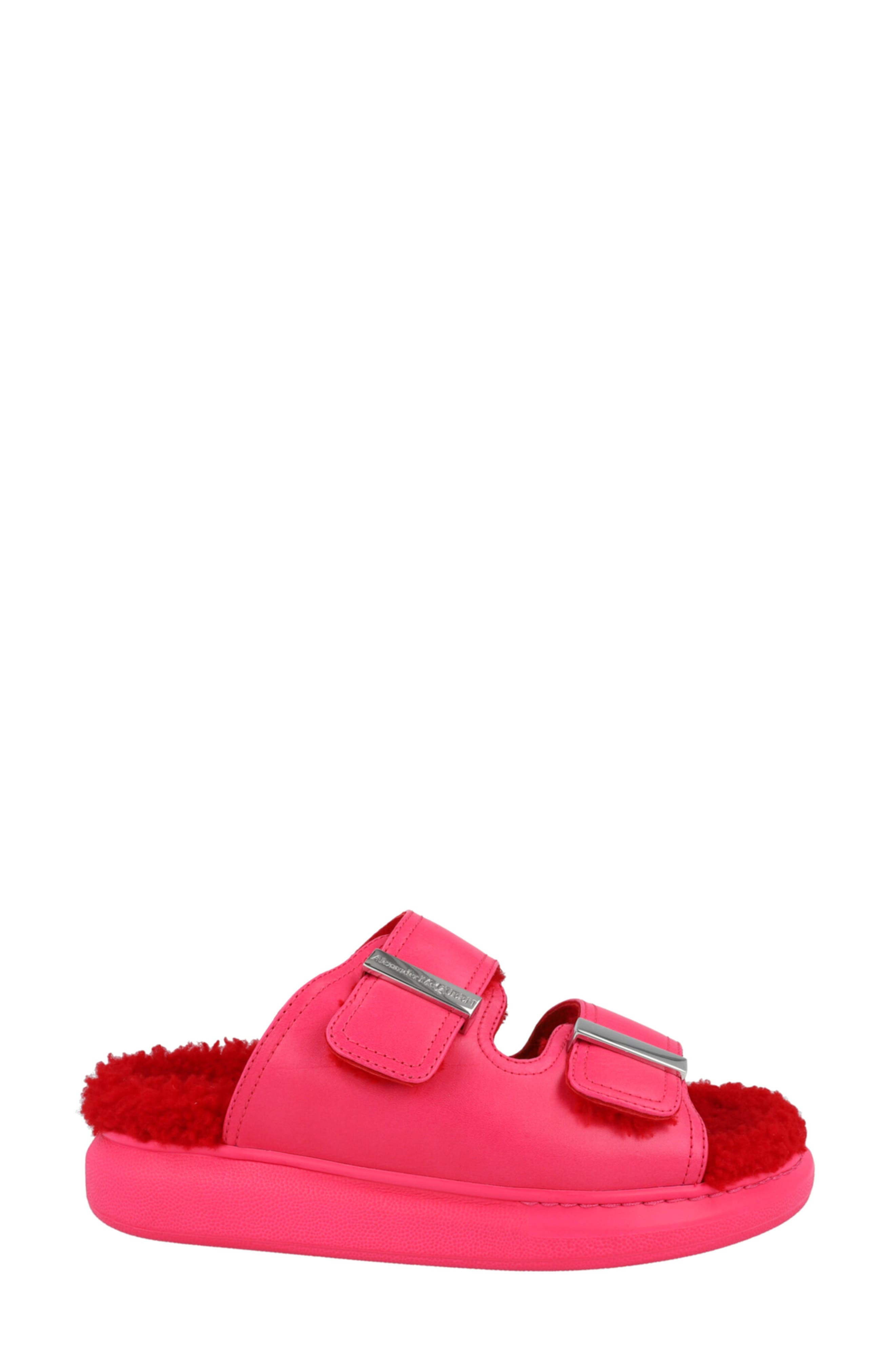 McQueen Oversize Hybrid Genuine Shearling Slide Sandal, Alternate, color, Pink Silver