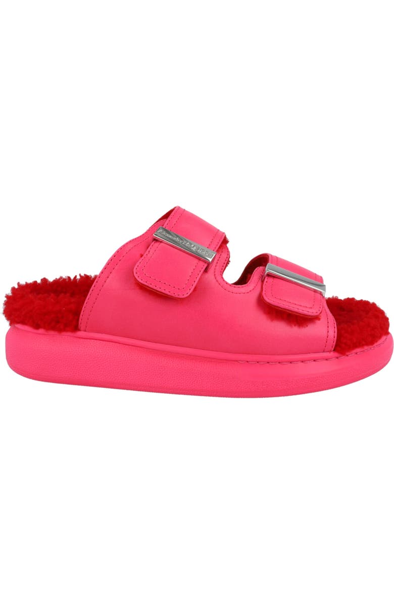 McQueen Oversize Hybrid Genuine Shearling Slide Sandal, Alternate, color, Pink Silver