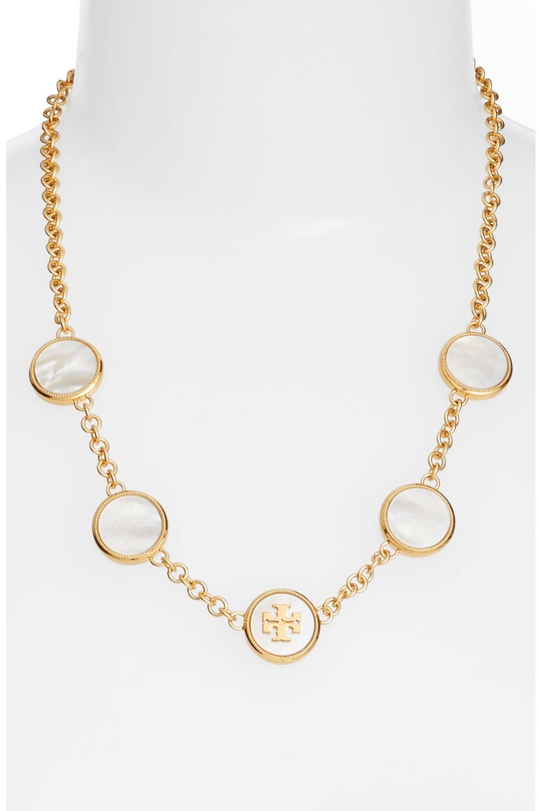 Mother-of-Pearl Station Necklace, Main, color, MOTHER OF PEARL / VINTAGE GOLD